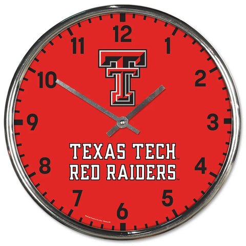 Texas Tech Red Raiders Clock Round Wall Style Chrome