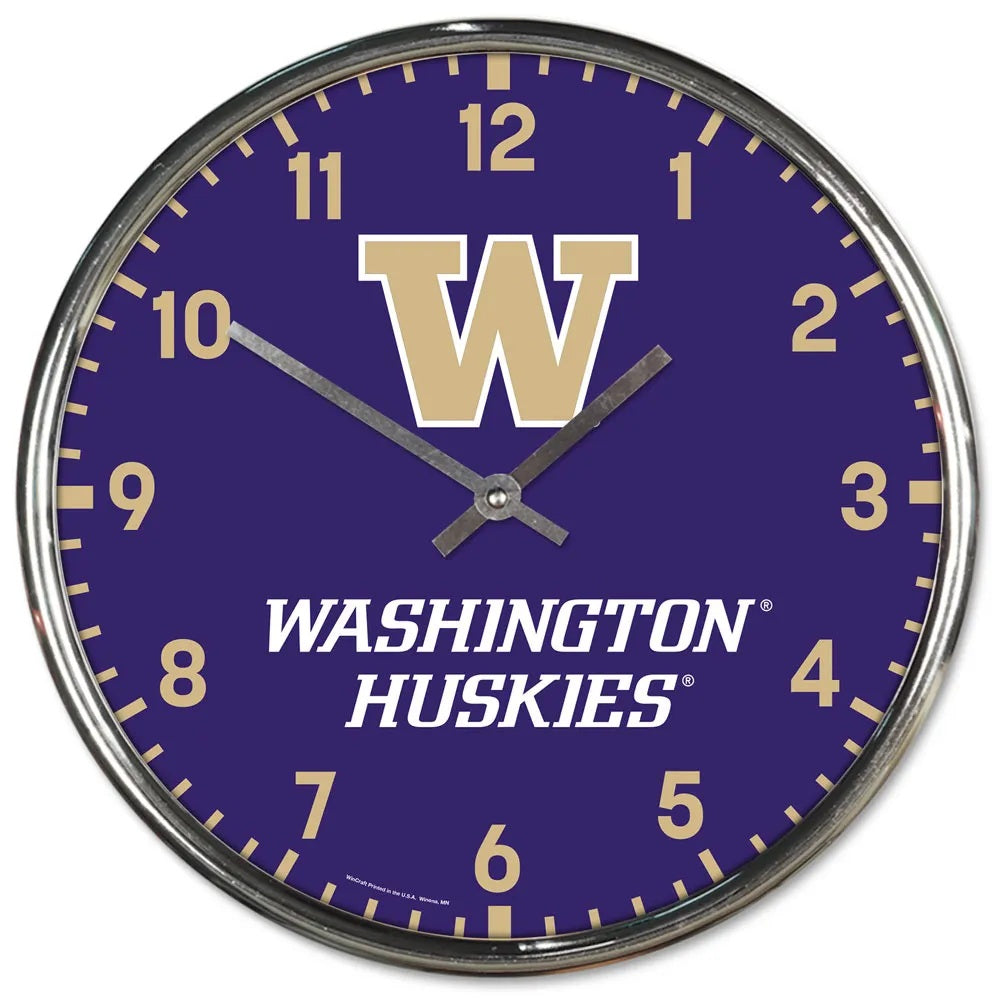 Washington Huskies Clock Round Wall Style Chrome