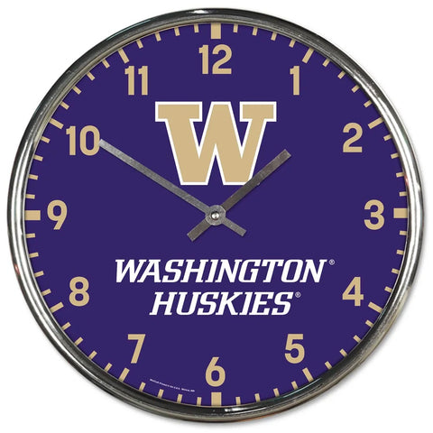 Washington Huskies Clock Round Wall Style Chrome