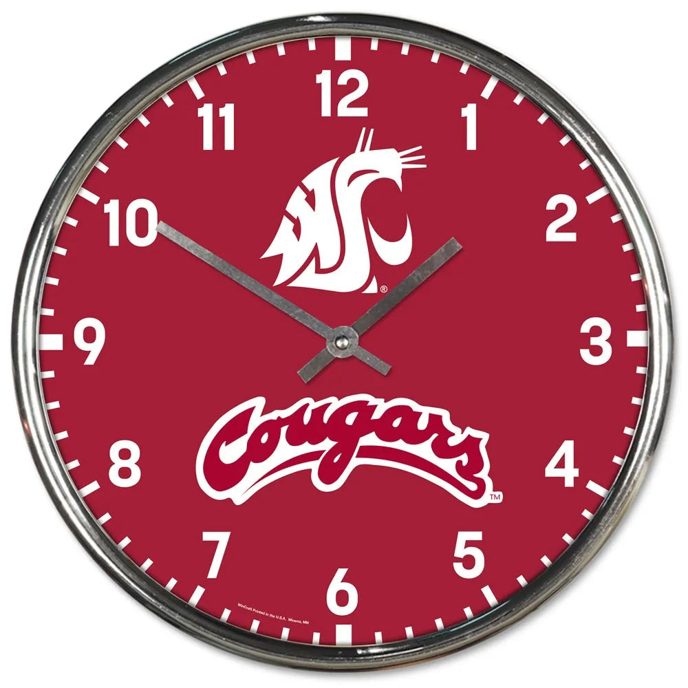 Washington State Cougars Clock Round Wall Style Chrome