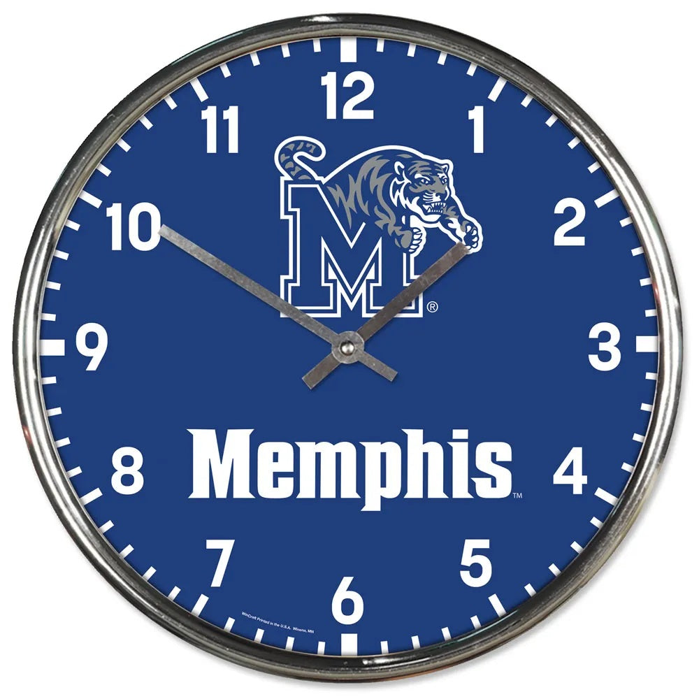 Memphis Tigers Clock Round Wall Style Chrome