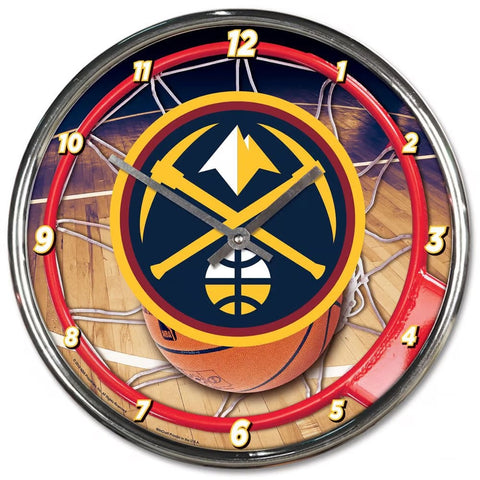 Denver Nuggets Clock Round Wall Style Chrome