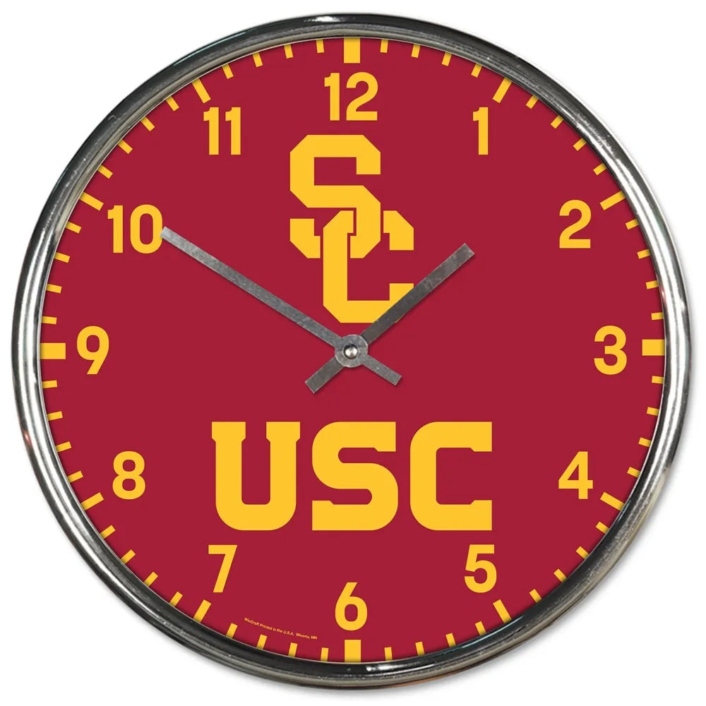 USC Trojans Clock Round Wall Style Chrome
