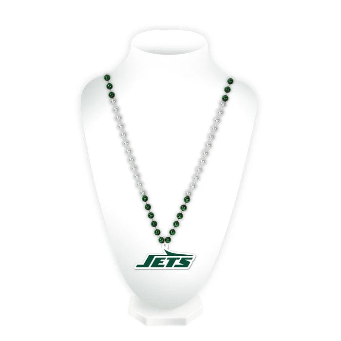 New York Jets Beads with Medallion Mardi Gras Style