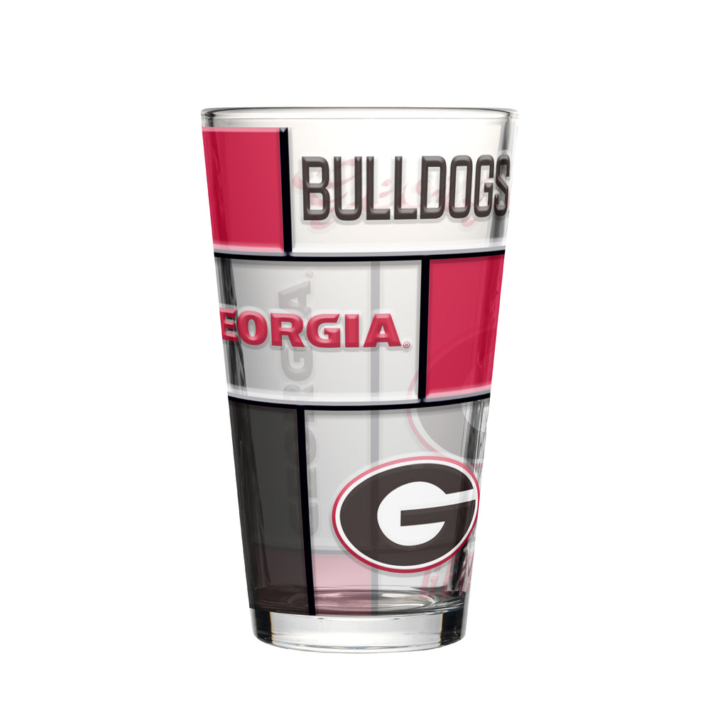 Georgia Bulldogs Pint Glass 16oz Quilted Stained Boxed