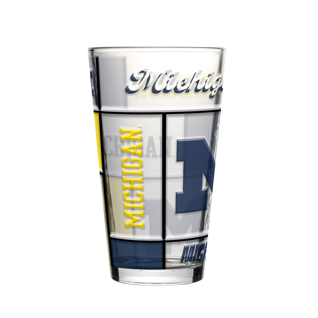 Michigan Wolverines Pint Glass 16oz Quilted Stained Boxed