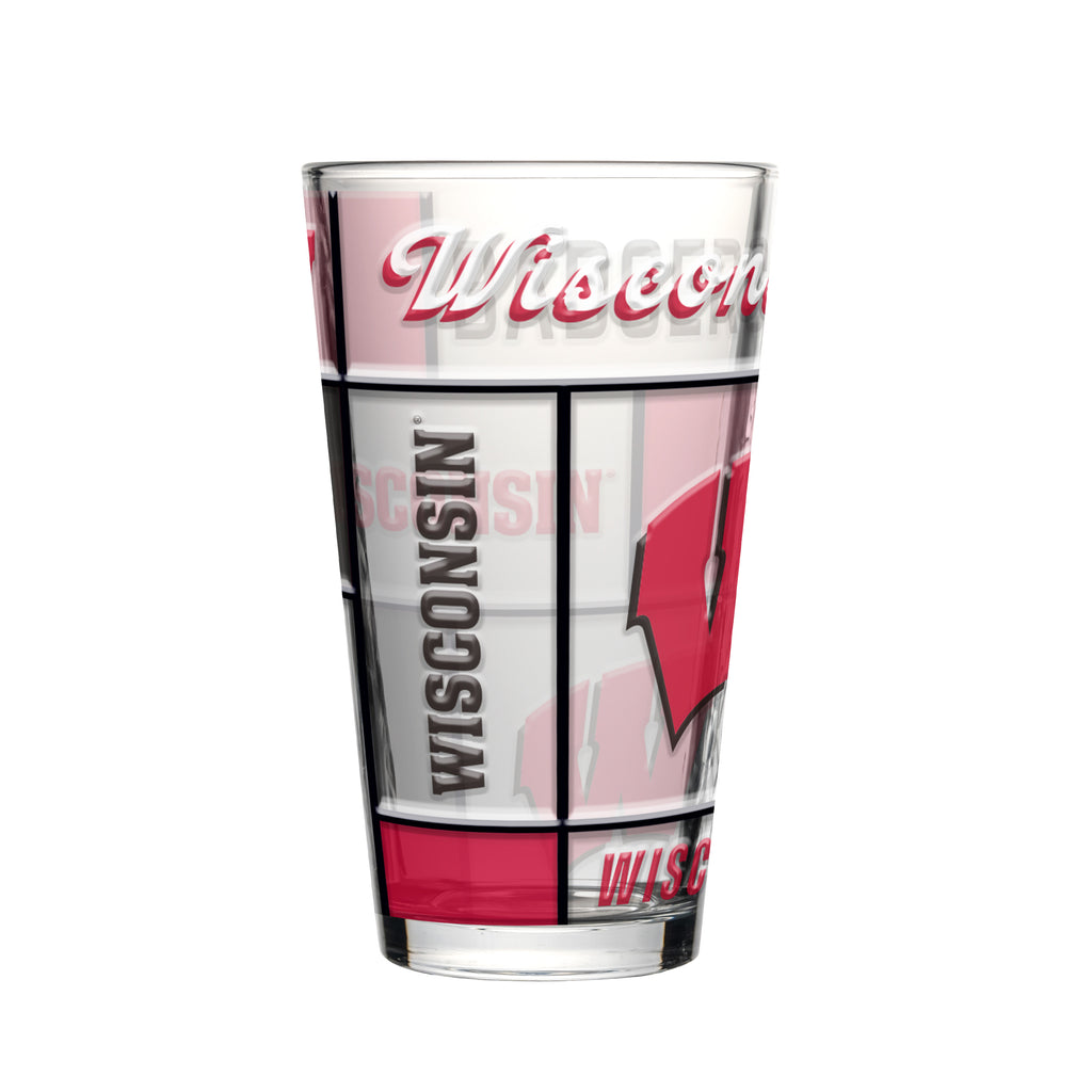 Wisconsin Badgers Pint Glass 16oz Quilted Stained Boxed