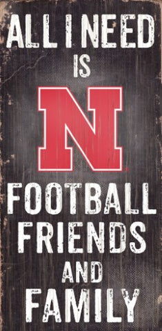 Nebraska Cornhuskers Sign Wood 6x12 Football Friends and Family Design Black
