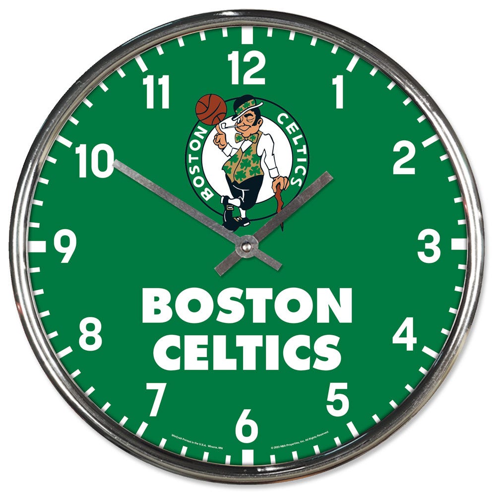 Boston Celtics Clock Round Wall Style Chrome