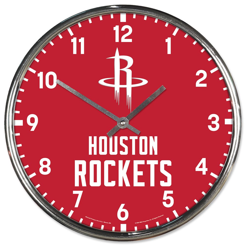Houston Rockets Clock Round Wall Style Chrome