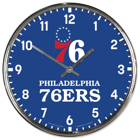 Philadelphia 76ers Clock Round Wall Style Chrome