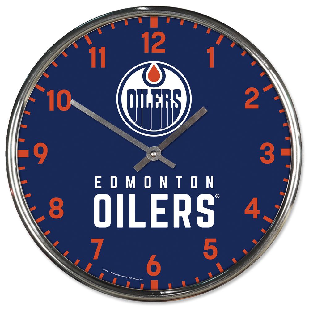 Edmonton Oilers Clock Round Wall Style Chrome