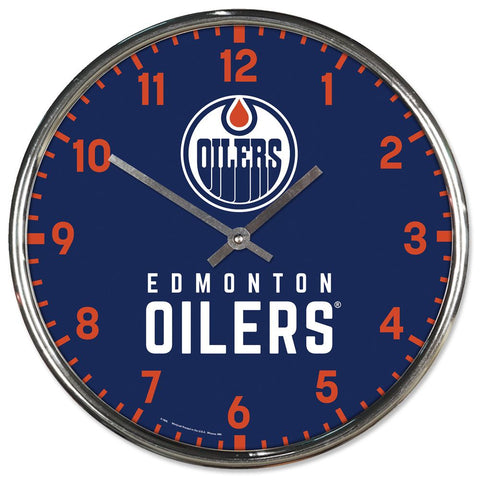 Edmonton Oilers Clock Round Wall Style Chrome