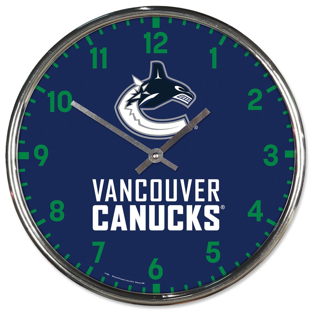 Vancouver Canucks Clock Round Wall Style Chrome
