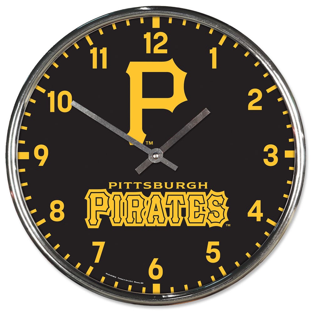 Pittsburgh Pirates Clock Round Wall Style Chrome