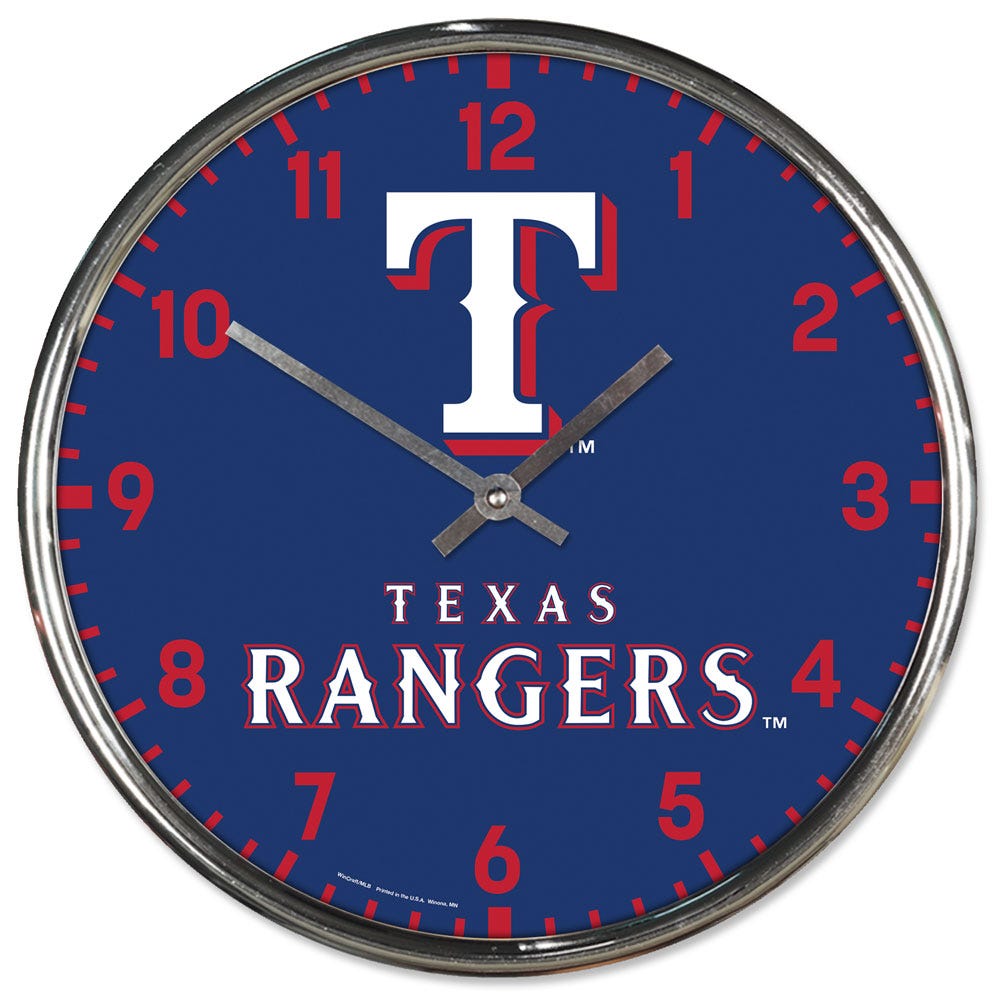 Texas Rangers Clock Round Wall Style Chrome Special Order