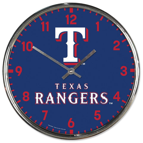Texas Rangers Clock Round Wall Style Chrome Special Order