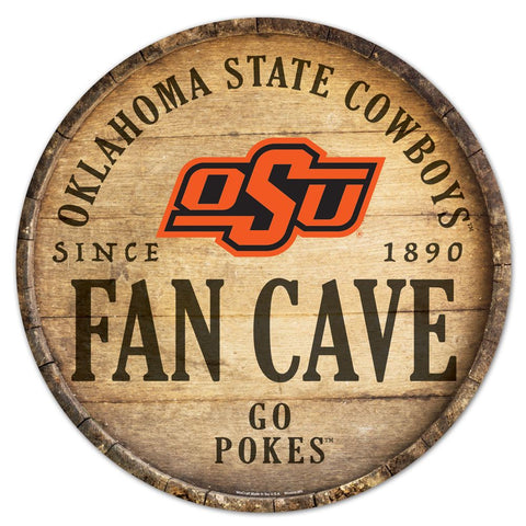 Oklahoma State Cowboys Sign Wood 14 Inch Round Barrel Top Design - Special Order