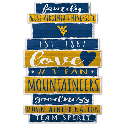 West Virginia Mountaineers Sign 11x17 Wood Family Word