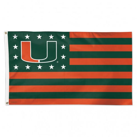 Miami Hurricanes Flag 3x5 Deluxe Style Stars and Stripes Design - Special Order