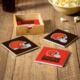 Cleveland Browns Coaster Set 4 Piece with Wood Caddy