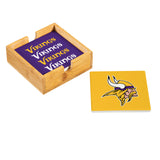 Minnesota Vikings Coaster Set 4 Piece with Wood Caddy