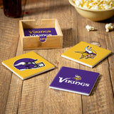 Minnesota Vikings Coaster Set 4 Piece with Wood Caddy