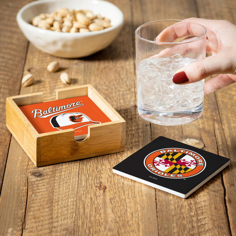 Baltimore Orioles Coaster Set 4 Piece with Wood Caddy