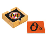 Baltimore Orioles Coaster Set 4 Piece with Wood Caddy