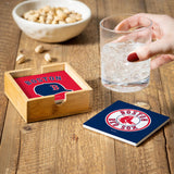 Boston Red Sox Coaster Set 4 Piece with Wood Caddy