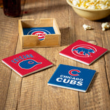 Chicago Cubs Coaster Set 4 Piece with Wood Caddy
