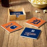 Detroit Tigers Coaster Set 4 Piece with Wood Caddy