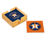 Houston Astros Coaster Set 4 Piece with Wood Caddy