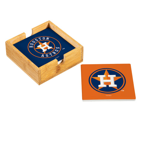 Houston Astros Coaster Set 4 Piece with Wood Caddy