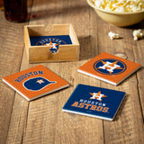 Houston Astros Coaster Set 4 Piece with Wood Caddy