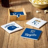 Kansas City Royals Coaster Set 4 Piece with Wood Caddy