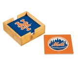 New York Mets Coaster Set 4 Piece with Wood Caddy