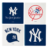 New York Yankees Coaster Set 4 Piece with Wood Caddy