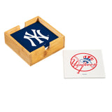 New York Yankees Coaster Set 4 Piece with Wood Caddy