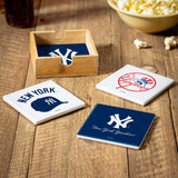 New York Yankees Coaster Set 4 Piece with Wood Caddy