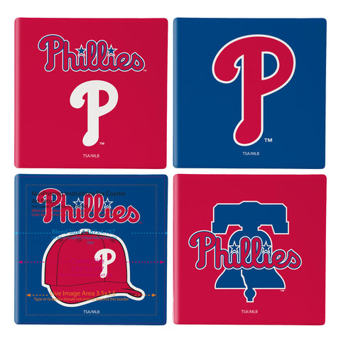 Philadelphia Phillies Coaster Set 4 Piece with Wood Caddy
