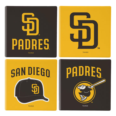 San Diego Padres Coaster Set 4 Piece with Wood Caddy