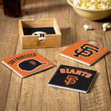 San Francisco Giants Coaster Set 4 Piece with Wood Caddy