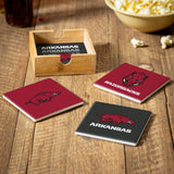 Arkansas Razorbacks Coaster Set 4 Piece with Wood Caddy