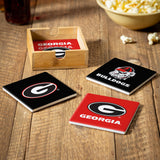 Georgia Bulldogs Coaster Set 4 Piece with Wood Caddy