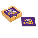 LSU Tigers Coaster Set 4 Piece with Wood Caddy
