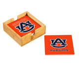 Auburn Tigers Coaster Set 4 Piece with Wood Caddy