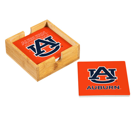 Auburn Tigers Coaster Set 4 Piece with Wood Caddy