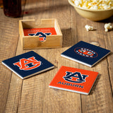 Auburn Tigers Coaster Set 4 Piece with Wood Caddy