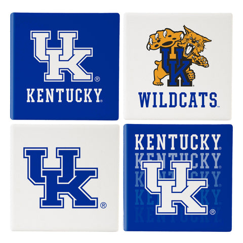 Kentucky Wildcats Coaster Set 4 Piece with Wood Caddy